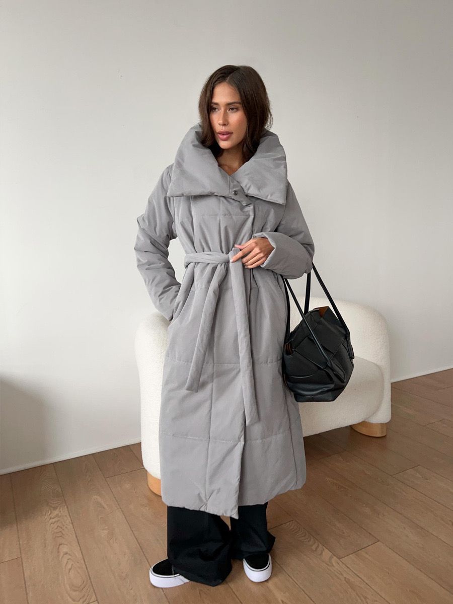Doudoune femme chaude avec ceinture et col montant