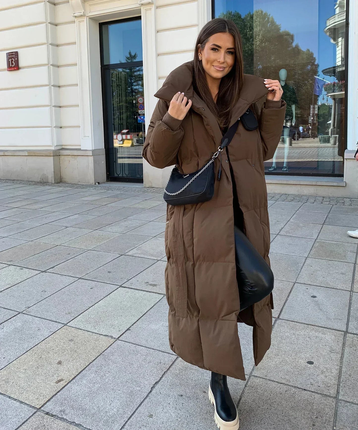 Doudoune femme chaude avec ceinture et col montant