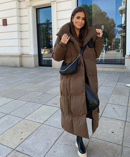 Doudoune femme chaude avec ceinture et col montant