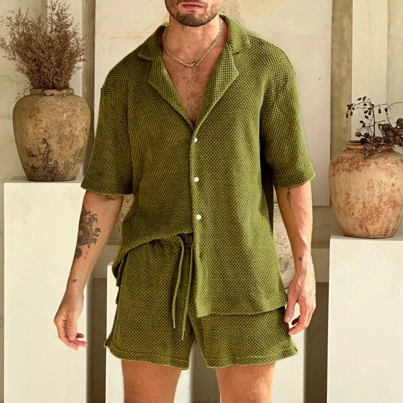 Ensemble décontracté homme chemise-short gaufré été