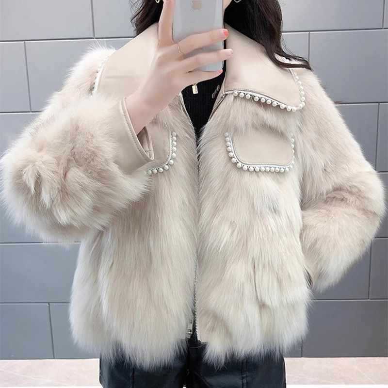 Veste de luxe fausse fourrure détails perles