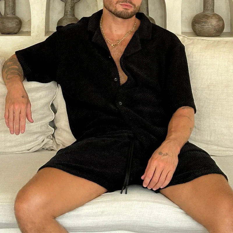Ensemble décontracté homme chemise-short gaufré été