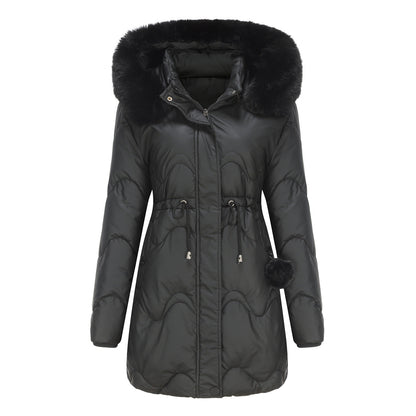Veste d'hiver chaude pour femme à capuche et fermeture éclair
