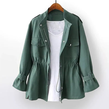 Veste d'extérieur pratique avec ceinture à la taille et poches multifonctions