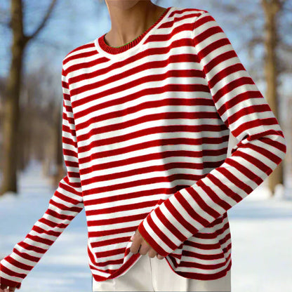 T-shirt manches longues confortable rayé col rond coton