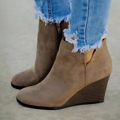 Bottines compensées en similicuir suédé pour femme