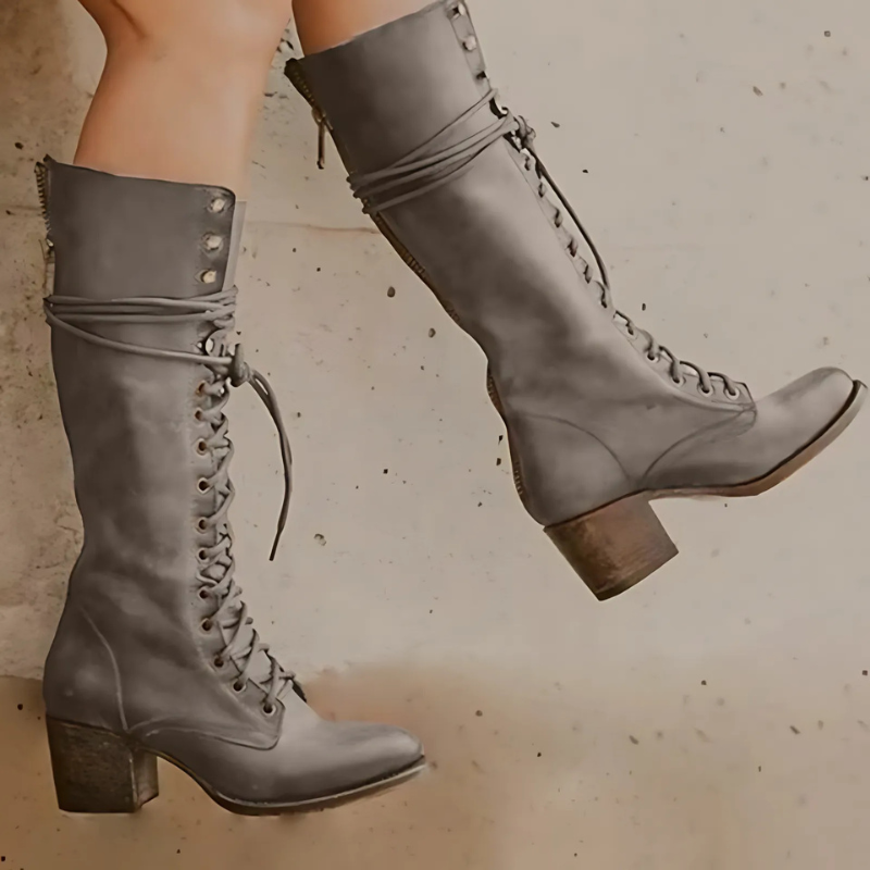 Bottes genouillères femme à lacets, talon carré, bout rond