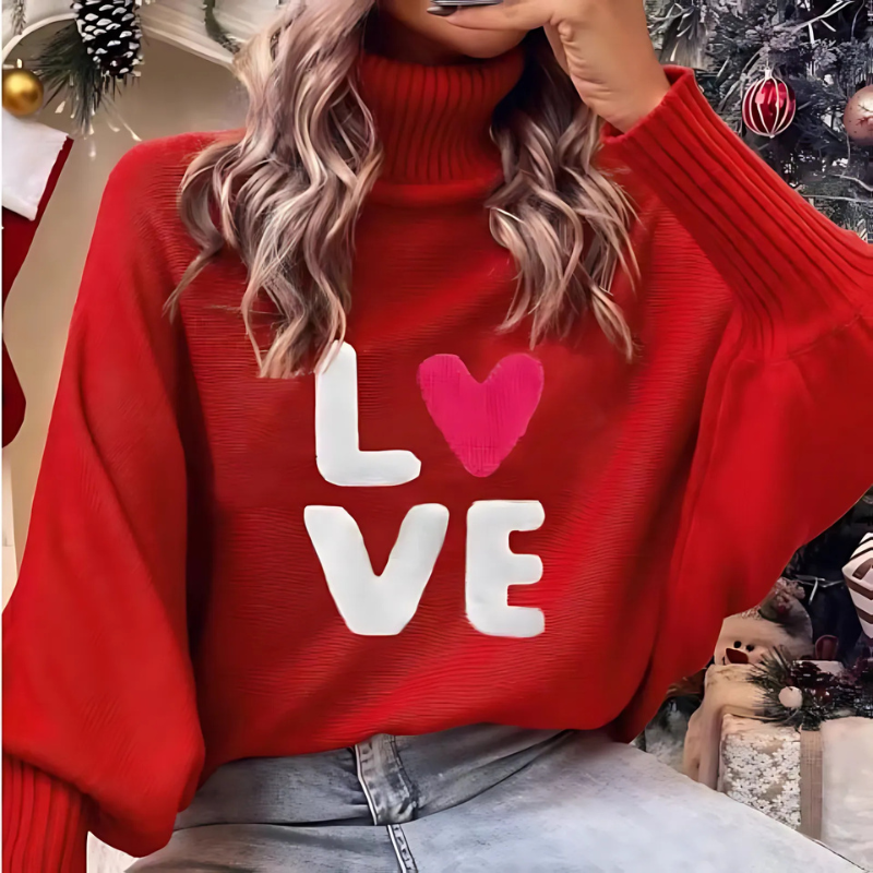 Pull col roulé femme manches longues design Love
