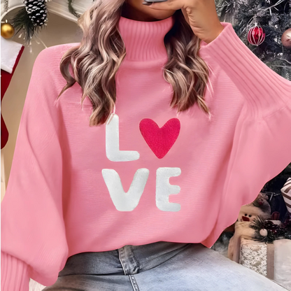 Pull col roulé femme manches longues design Love