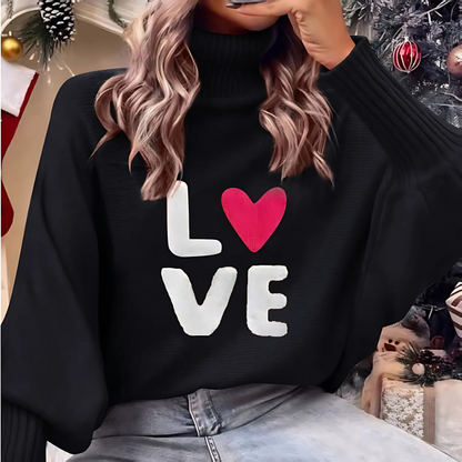 Pull col roulé femme manches longues design Love