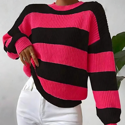 Pull-over femme manches longues rayé doux