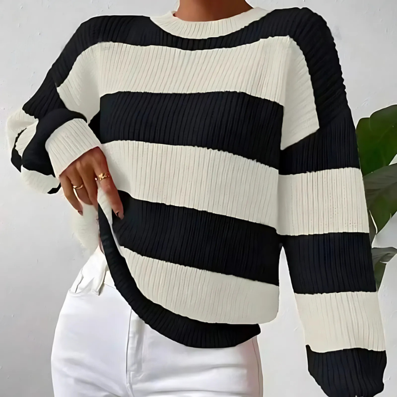 Pull-over femme manches longues rayé doux