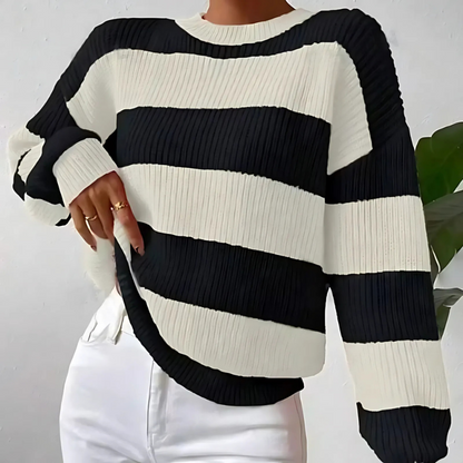 Pull-over femme manches longues rayé doux