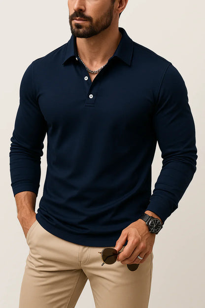 Polo à manches longues pour homme, coupe slim, moderne