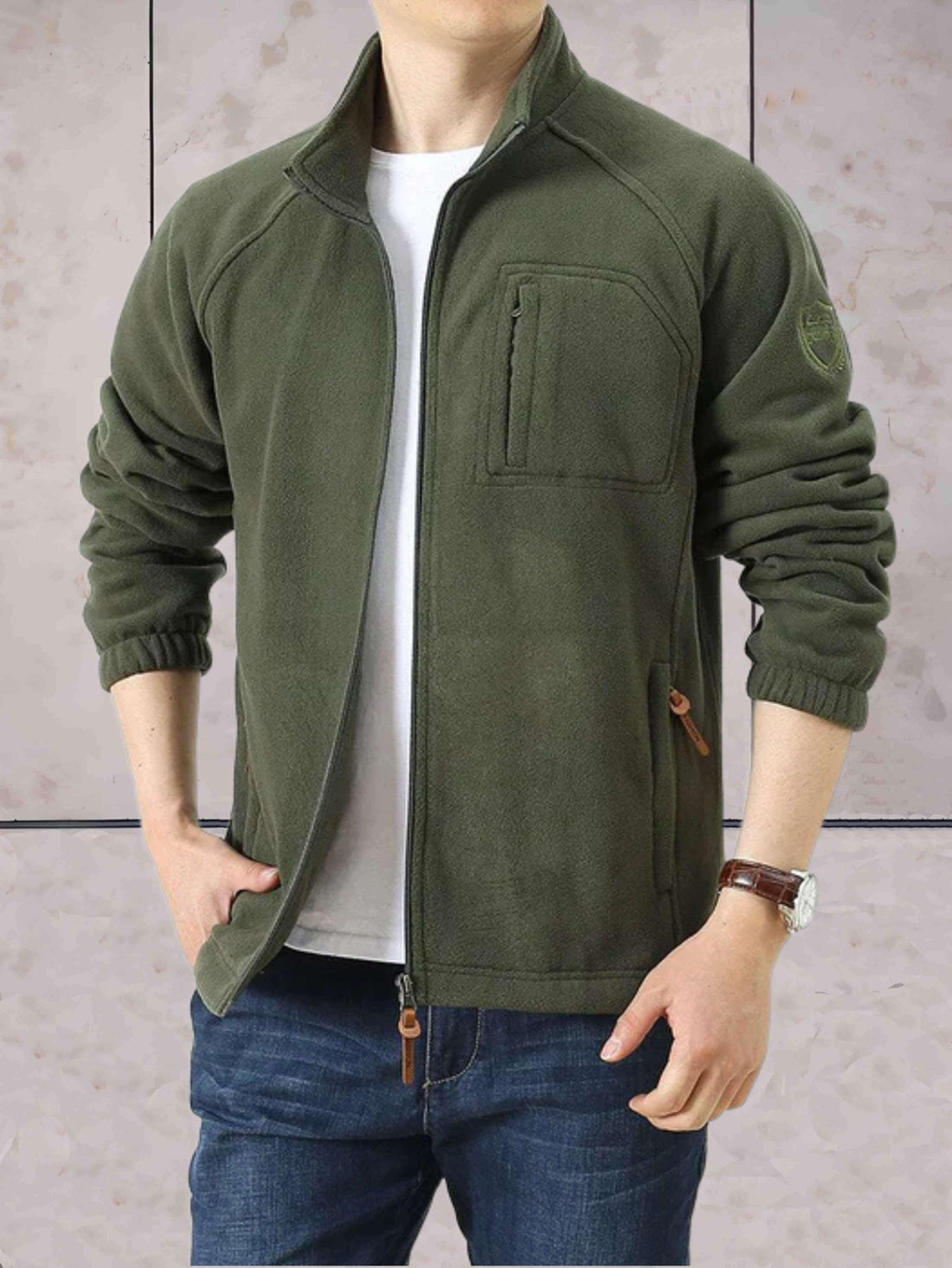 Veste polaire col montant bicolore fermeture éclair