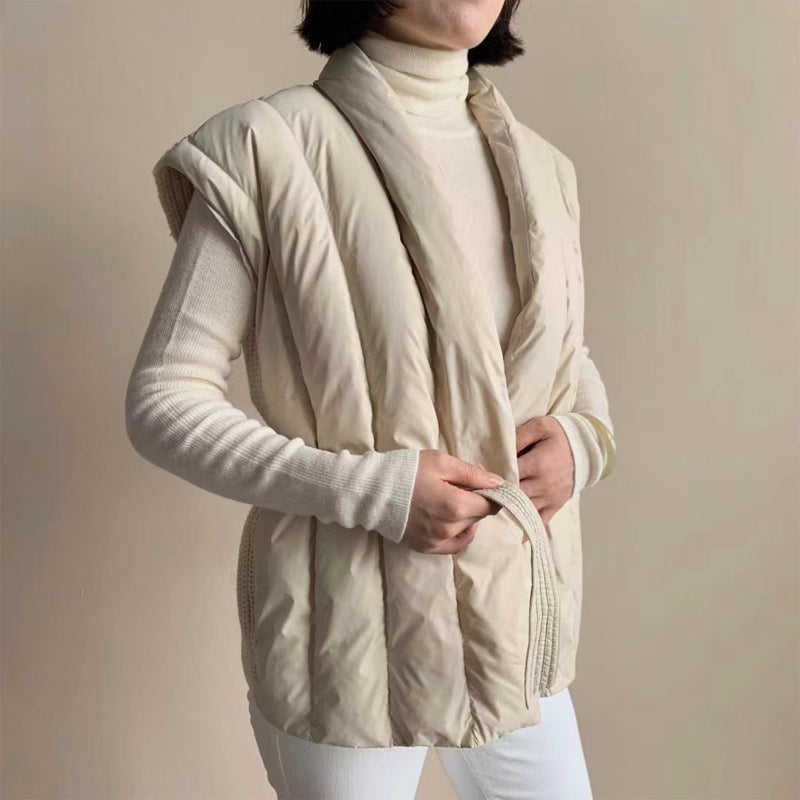 Stylische Pufferweste Damen Gürtel Mantel - IdealeKleiden