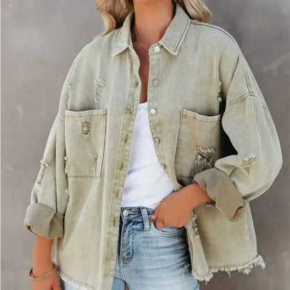 Veste en jean côtelée style grunge tendance