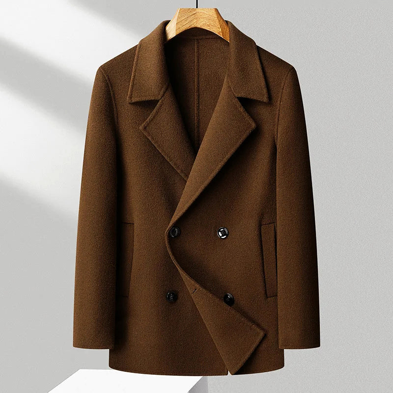 Manteau croisé stylé en mélange de laine avec col à revers