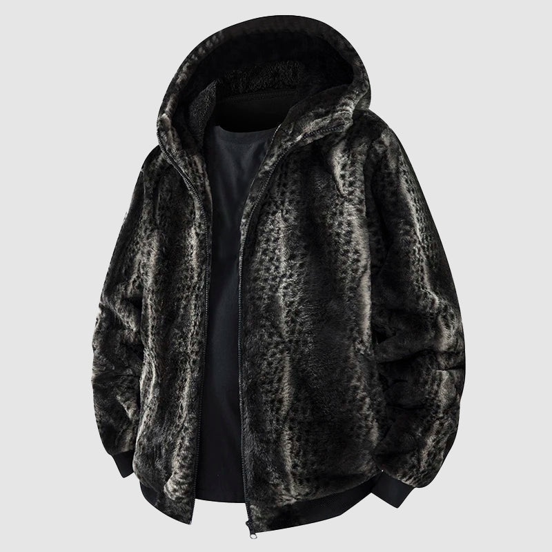 Veste tendance en fausse fourrure avec capuche et fermeture éclair