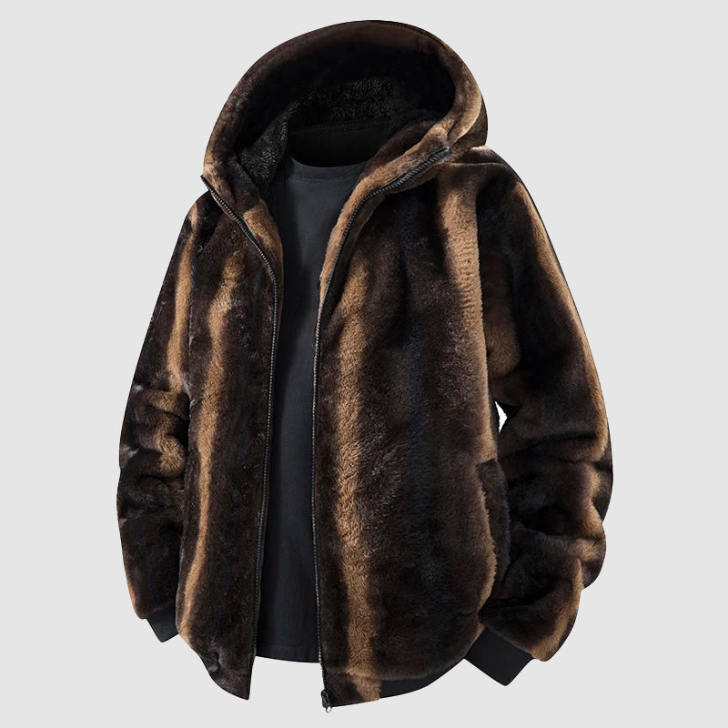 Veste tendance en fausse fourrure avec capuche et fermeture éclair