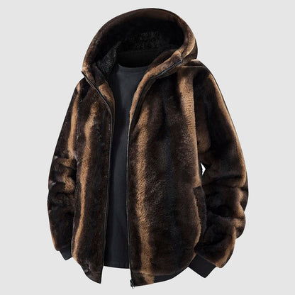 Veste tendance en fausse fourrure avec capuche et fermeture éclair