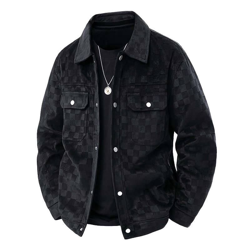 Veste à carreaux élégante en similicuir suédé Fermeture rapide