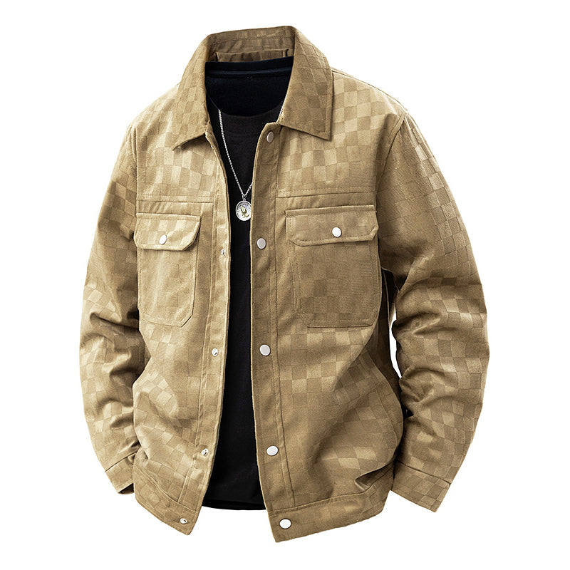 Veste à carreaux élégante en similicuir suédé Fermeture rapide