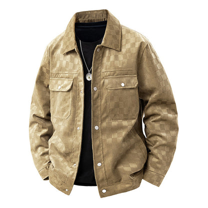 Veste à carreaux élégante en similicuir suédé Fermeture rapide