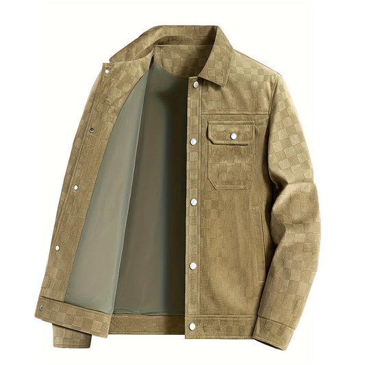 Modische Suede-Jacke Karo Muster Frauen - IdealeKleiden