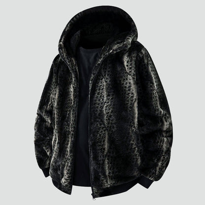 Veste à capuche en fausse fourrure, zip moderne sur le devant
