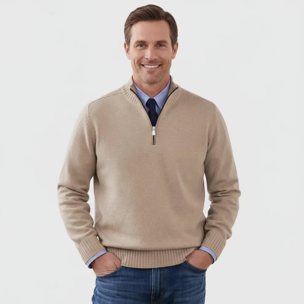 Pull en coton zippé quart homme classique