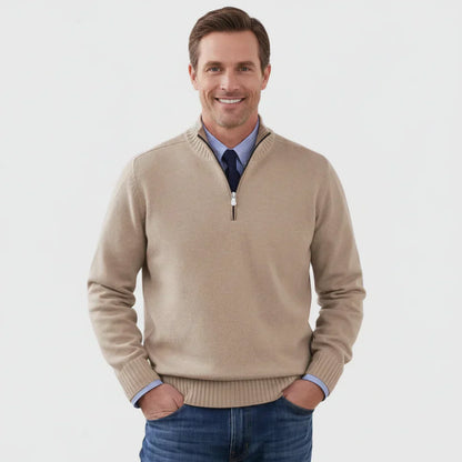 Pull en coton zippé quart homme classique