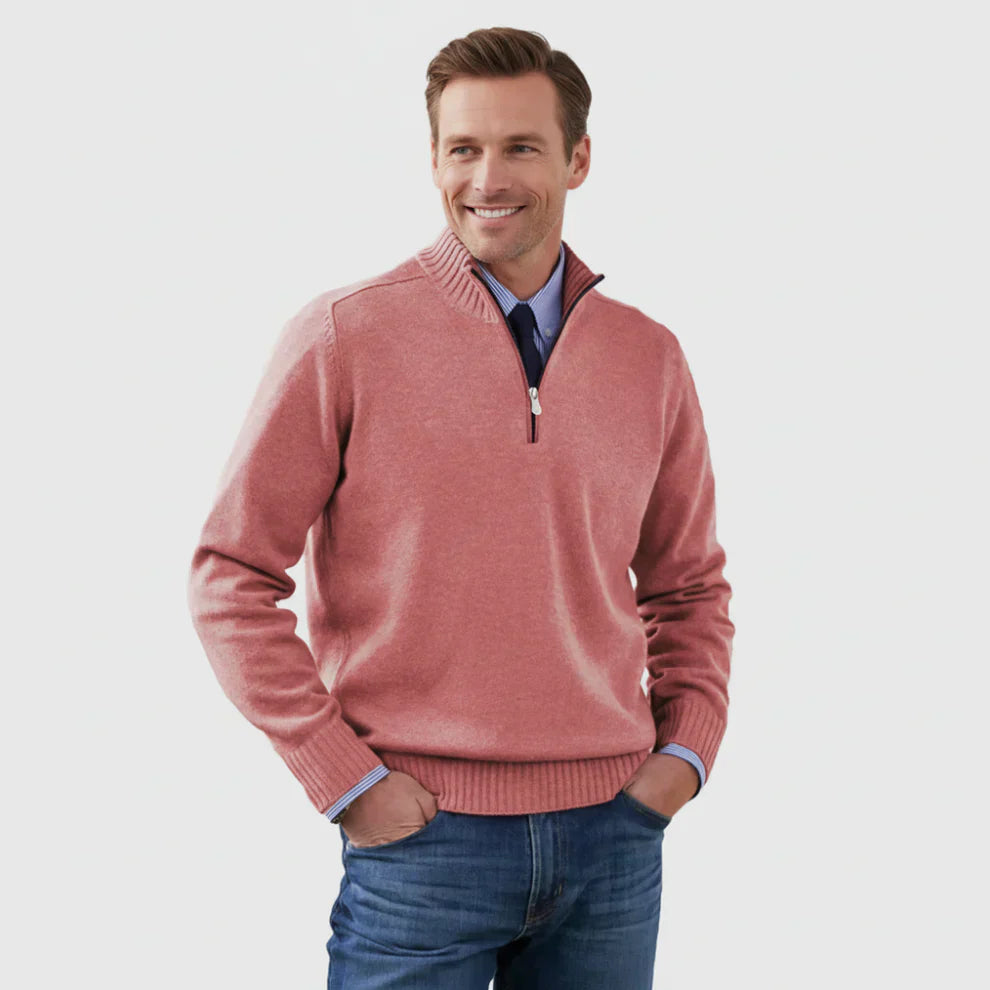 Pull en coton zippé quart homme classique