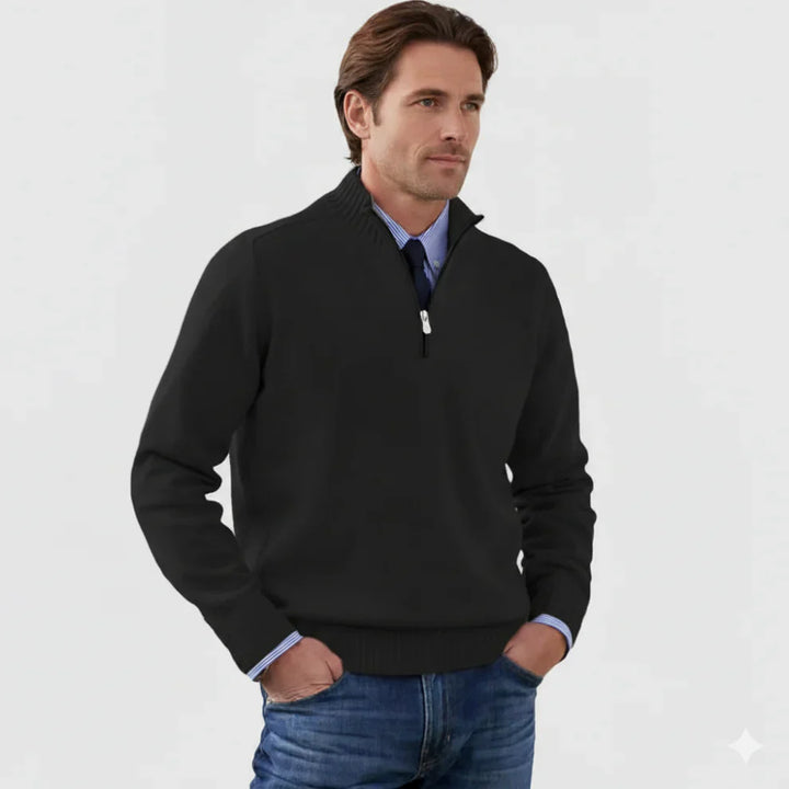 Pull en coton zippé quart homme classique