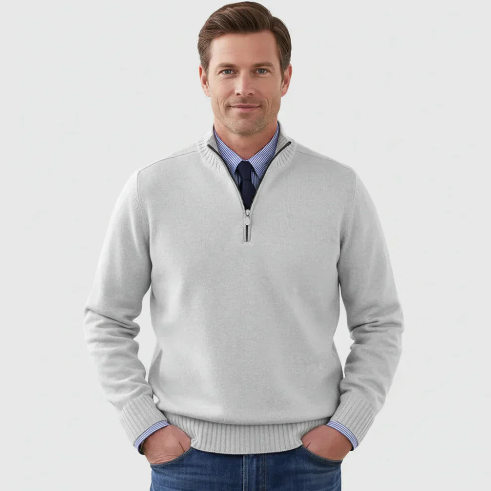 Pull en coton zippé quart homme classique