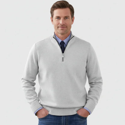 Pull en coton zippé quart homme classique