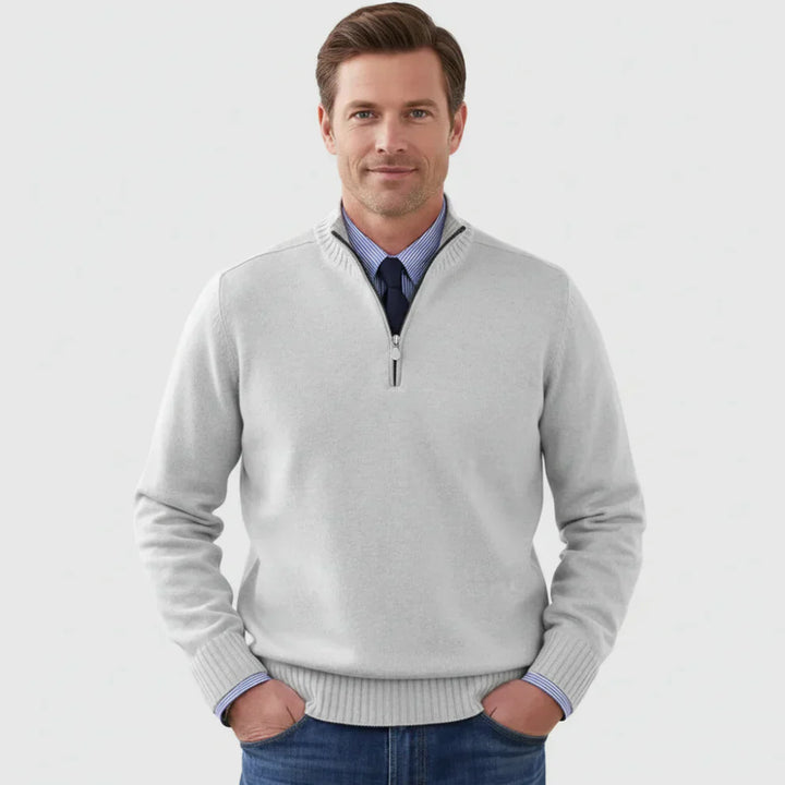 Pull en coton zippé quart homme classique