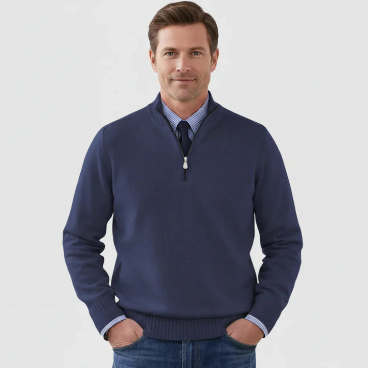 Pull en coton zippé quart homme classique