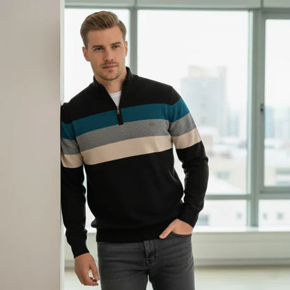 Pull pour homme à rayures avec fermeture éclair quart de longueur