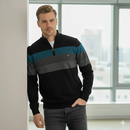 Pull pour homme à rayures avec fermeture éclair quart de longueur
