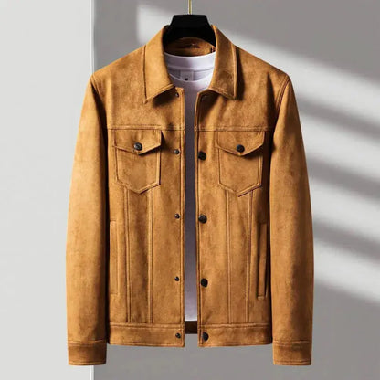 Veste en cuir vintage en daim boutonnée sur le devant