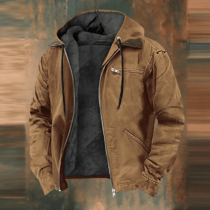 Herren Lederparka Warm mit Kapuze und Reißverschluss - IdealeKleiden