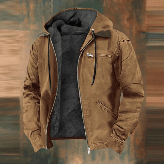Herren Lederparka Warm mit Kapuze und Reißverschluss - IdealeKleiden