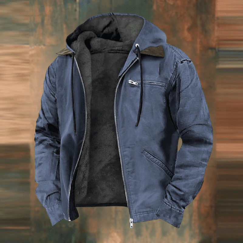 Parka en cuir chaud pour homme avec capuche et fermeture éclair
