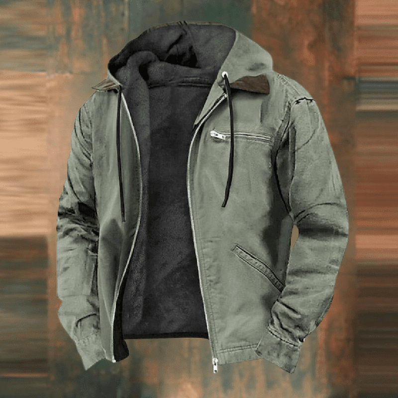 Parka en cuir chaud pour homme avec capuche et fermeture éclair