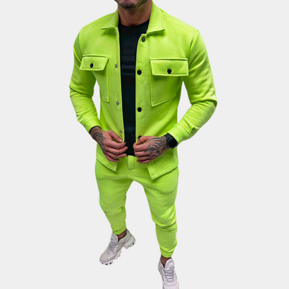 Ensemble deux pièces moderne pour homme, manches longues, boutonné