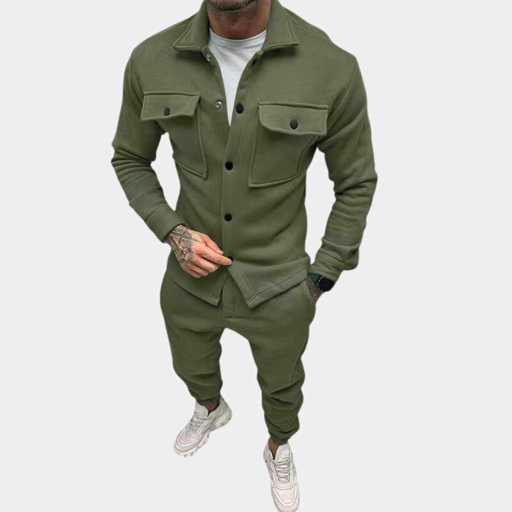 Ensemble deux pièces moderne pour homme, manches longues, boutonné