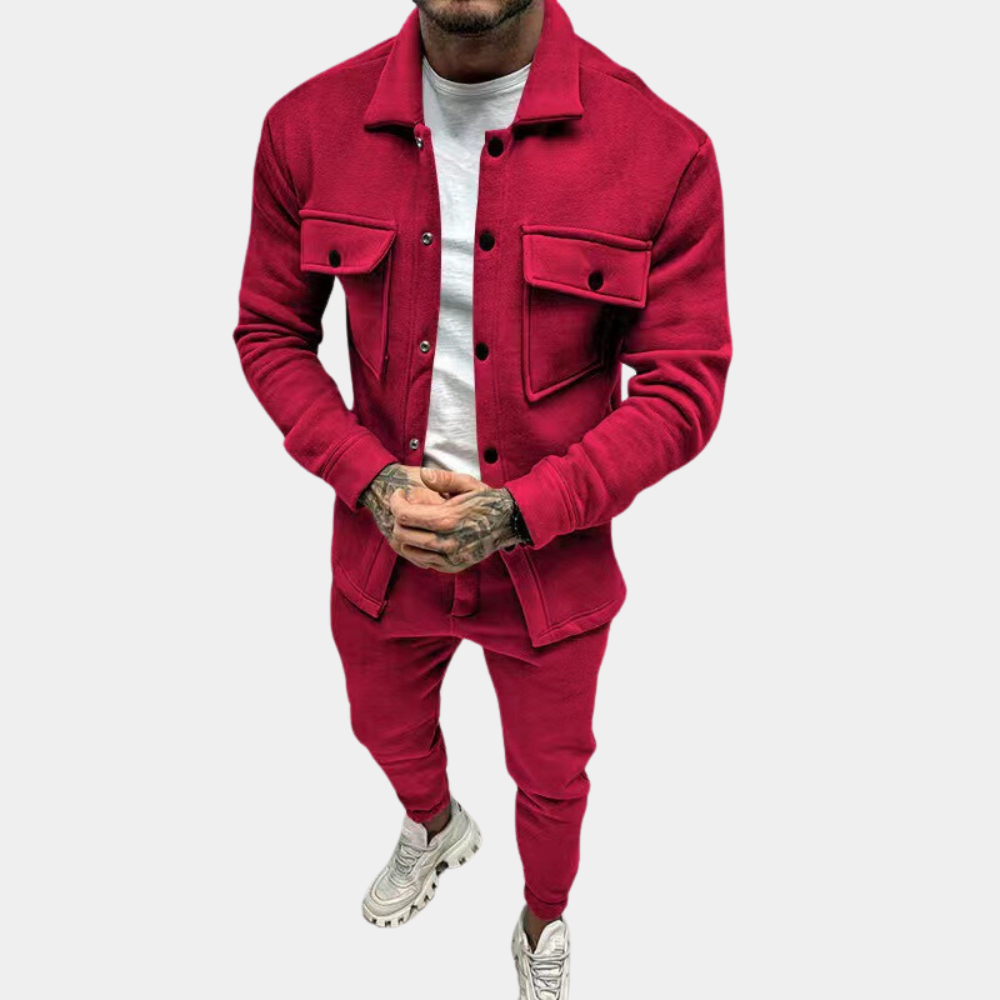 Ensemble deux pièces moderne pour homme, manches longues, boutonné