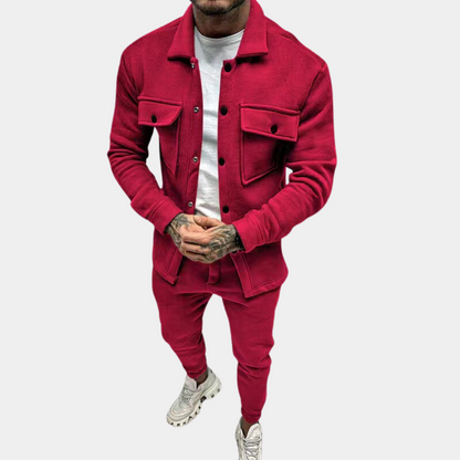 Ensemble deux pièces moderne pour homme, manches longues, boutonné
