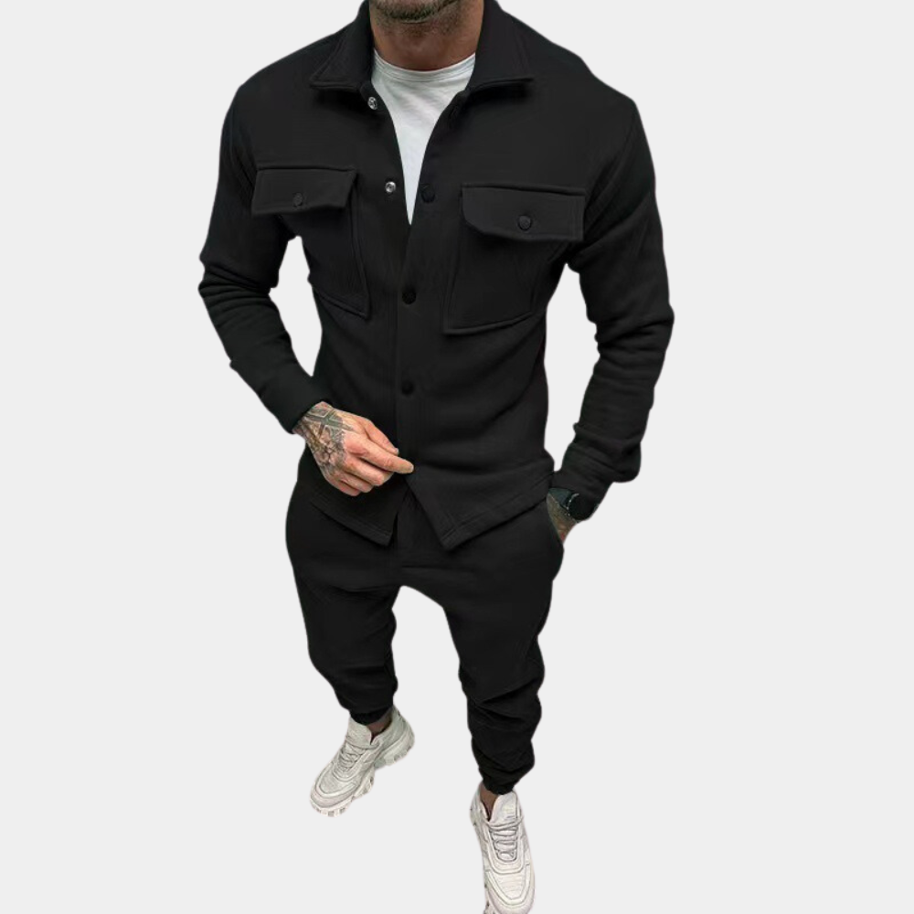 Ensemble deux pièces moderne pour homme, manches longues, boutonné